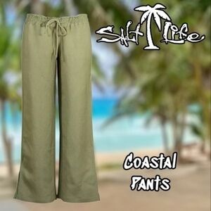 SALT LIFE NWT Coastal Light Linen Blend Drawcord Breezy Pant/Olive/XL